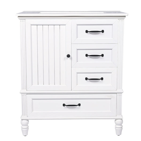 English Elm Christopher Knight Home® - 30" Bathroom Vanity with Ceramic Sink, Acacia & MDF Cabinet, Soft-Close Door & Drawers White N759P346895K