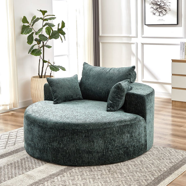 English Elm 55''L Chenille sponge single sofa sleeper chair — no assembly, ultra-soft chenille, plush backrest pillow comfort for living room relaxation Green W834P221025