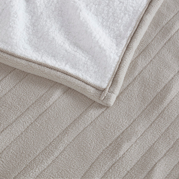 JLA Home Serta - Heated Sherpa Fleece Blanket with 10 Heat Settings, Auto Shut-Off, Machine Washable, 5-Year Warranty Tan ST54-0112