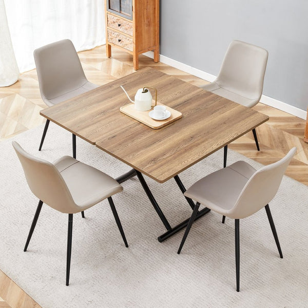 English Elm Table and Chair Set Adjustable Height Mdf Wood Grain Top with Four Pu Seats W1151S03996