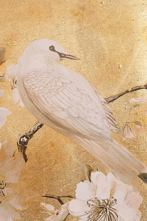 English Elm 38.6x38.6x1.4" Hand-painted Blossom Canvas Art with Textured Gold Acrylic Background W2078P481777