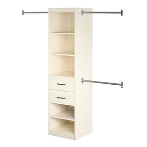 English Elm Kelly Modular Closet Tower with Open Shelves Two Drawers and Adjustable Hanging Rods B2733P436559