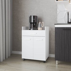 English Elm FM Burnside Kitchen Cart White – Compact 2-Door 1-Drawer Storage with Open Shelves, Scratch-Resistant Surface B128P301404