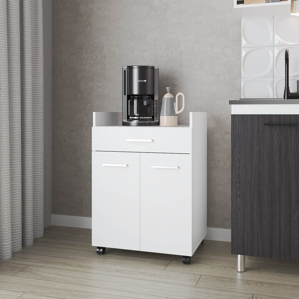 English Elm FM Burnside Kitchen Cart White – Compact 2-Door 1-Drawer Storage with Open Shelves, Scratch-Resistant Surface B128P301404