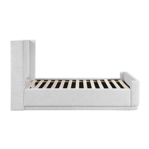 English Elm Light Gray Elegant Queen Platform Bed with Wingback Upholstered Headboard, Plywood Frame, No Box Spring Needed B011S01796