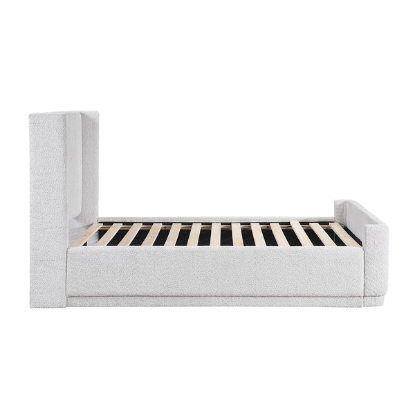English Elm Light Gray Elegant Queen Platform Bed with Wingback Upholstered Headboard, Plywood Frame, No Box Spring Needed B011S01796