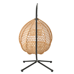 English Elm U_STYLE Sturdy Hammock Chair with HDPE Rattan Weave, Rust-Resistant Chain, Soft Removable Cushion Beige,Brown+Yellow N711P255131Q