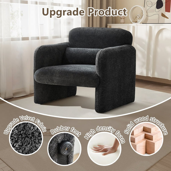 English Elm Best-selling Boucle Cloud Chair Curved Plush Upholstered Armchair with Lumbar Pillow Included Antique Dark Grey W1765P334057