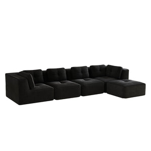 English Elm Modern Corduroy Sectional Sofa with Movable Ottoman Deep Seat Tufted Living Room Couch Black W714S01793