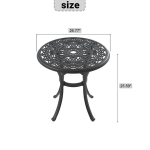 English Elm Ø26.77-inch Cast Aluminum Patio Dining Table, Black Round 4-Seater with Umbrella Hole, 160lb Capacity W1710P220606