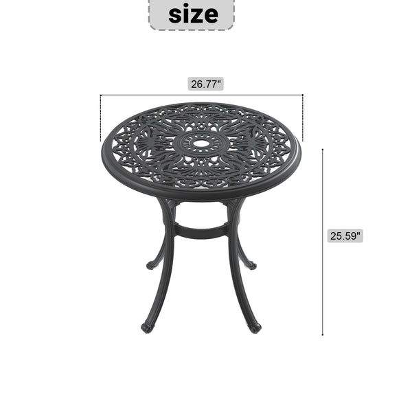 English Elm Ø26.77-inch Cast Aluminum Patio Dining Table, Black Round 4-Seater with Umbrella Hole, 160lb Capacity W1710P220606