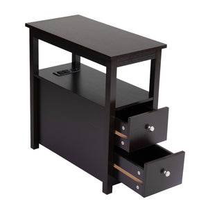English Elm Transitional Espresso Nightstand with USB Charging, 2-Drawer Wooden Bedside Table, Sturdy Storage (24"H) W2181P357595