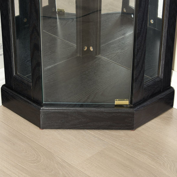English Elm Lighted Corner Curio Cabinet - Elegant Display Case For Antiques & Glassware With Built-In Lighting W1758P300105
