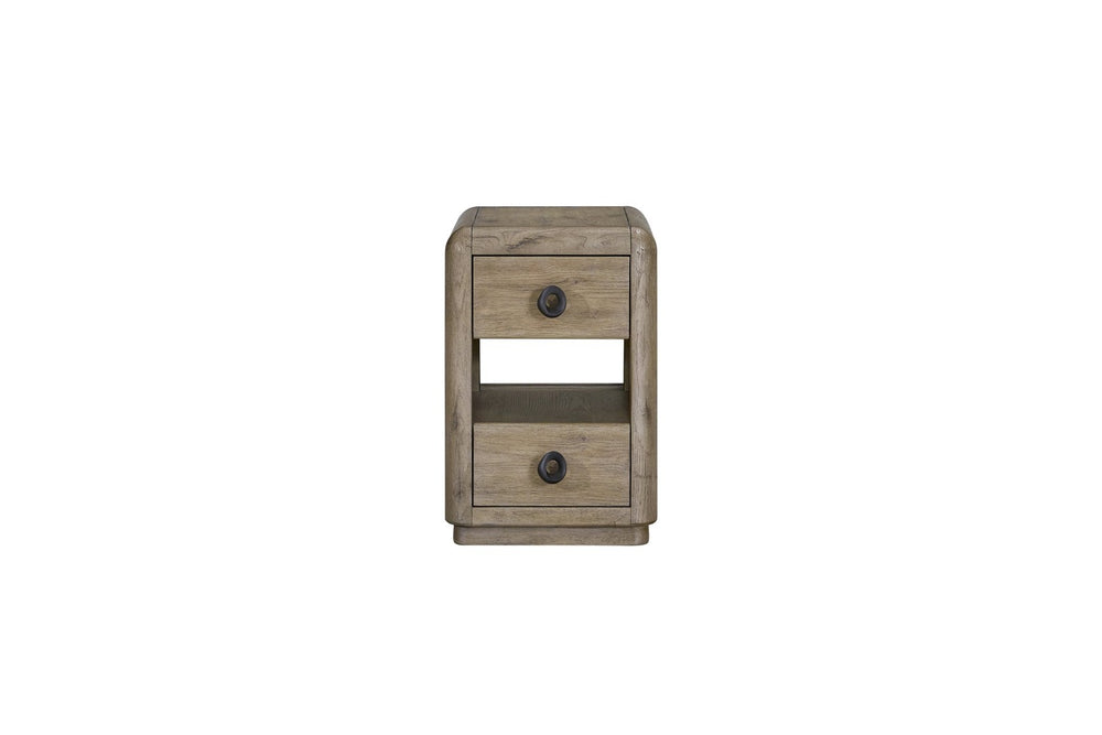 English Elm English Knotty Oak Veneer Spot Table with Two Drawers and Open Center Shelf B2699P437956
