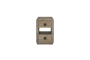 English Elm English Knotty Oak Veneer Spot Table with Two Drawers and Open Center Shelf B2699P437956
