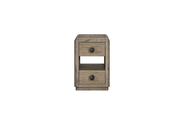 English Elm English Knotty Oak Veneer Spot Table with Two Drawers and Open Center Shelf B2699P437956