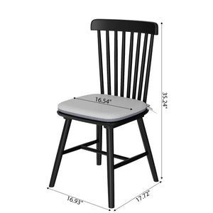 English Elm Farmhouse Solid Wood Kitchen Chairs Pair with Removable Cushions, Windsor Back, Mid-Century Charm Black+Grey T3833P366667