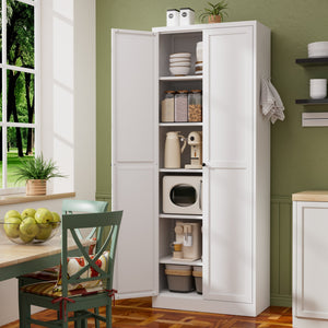 English Elm 72" Metal Pantry Cabinet White - Tool-Free 72" Freestanding Organizer, 5 Adjustable Shelves, 66lb/Shelf, Anti-Tip, Scratch-Resistant Quiet Doors T2398P350193