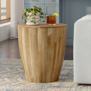 English Elm Elmbrook Solid Mango Wood Drum Side Table with Sculptural Grain for Living Room Natural B136P420279