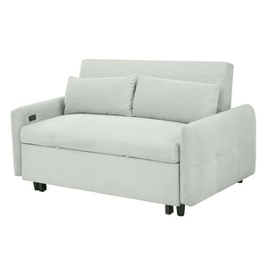 English Elm 57.48" Pull-out Sofa Bed Loveseat with USB Ports, Corduroy Upholstery, Pocket Spring Comfort, Compact Convertible Sleeper Pale Green N719P185194E