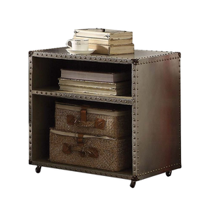 English Elm Aluminum 2-Shelf Nightstand With Nailhead Trim and Casters