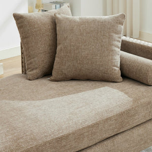 English Elm 75.2'' Chenille Upholstered Daybed Chaise with Nailhead Trim and Rubberwood Legs Taupe W3188S00057