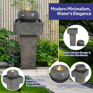 English Elm Christopher Knight Home® - 25.59"H Minimalist Concrete Column Fountain with LED Illumination, Durable Weatherproof Outdoor Accent N765P324547G