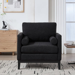 English Elm 35.4" Wide Modern Farmhouse Accent Chair In Black Boucle With Bolster Pillows For Cozy Living Spaces W3118P283470