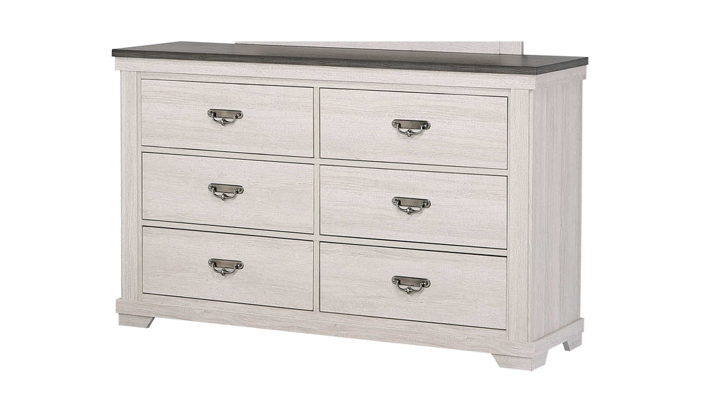 English Elm 1pc Six Drawer Dresser 59" Farmhouse Gray White Finish Rustic Solid Wood Bedroom Storage Chest B011P234275