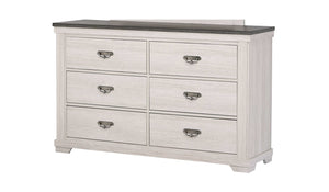 English Elm 1pc Six Drawer Dresser 59" Farmhouse Gray White Finish Rustic Solid Wood Bedroom Storage Chest B011P234275