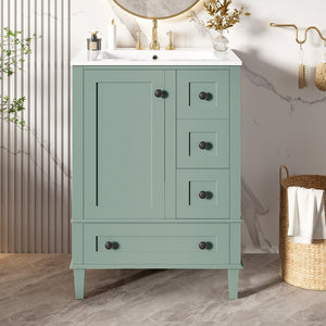 English Elm 24-inch Matte Bathroom Vanity Rubberwood Cabinet with Ceramic Sink and Soft-close Drawers Light Green N729P377516F