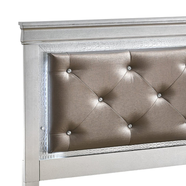 English Elm Lorana Glam Twin Storage Bed with Led Lighting and Tufted Faux Leather Headboard Silver B078S00686