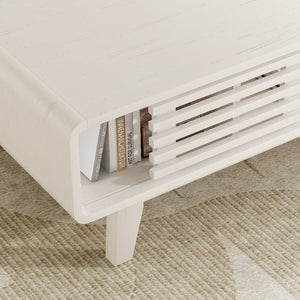 English Elm Coffee Table with Four Open Compartments Solid Wood Legs Mid Century Farmhouse Style White T3623P431250