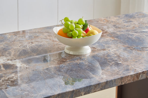 English Elm Faux Marble Dining Table Rectangular 70.8"x35.4" for 6-8, Rose Gold MDF Top, Thick Steel Legs, Modern Durable Design W2213S00020