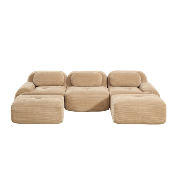 English Elm U-shaped Modular Sectional Corduroy Sofa with Wide Armrests for Living Room Comfort Camel W714S01241