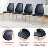 English Elm Set Of Four Black Pu Comfort Dining Chairs (17.7"X25").Dining Chair With Extended Backrest,Black Pu,Silver Metal Legs,Suitable For Various Places Such As Family Restaurants, Hotels, Coffee Shops,Etc.