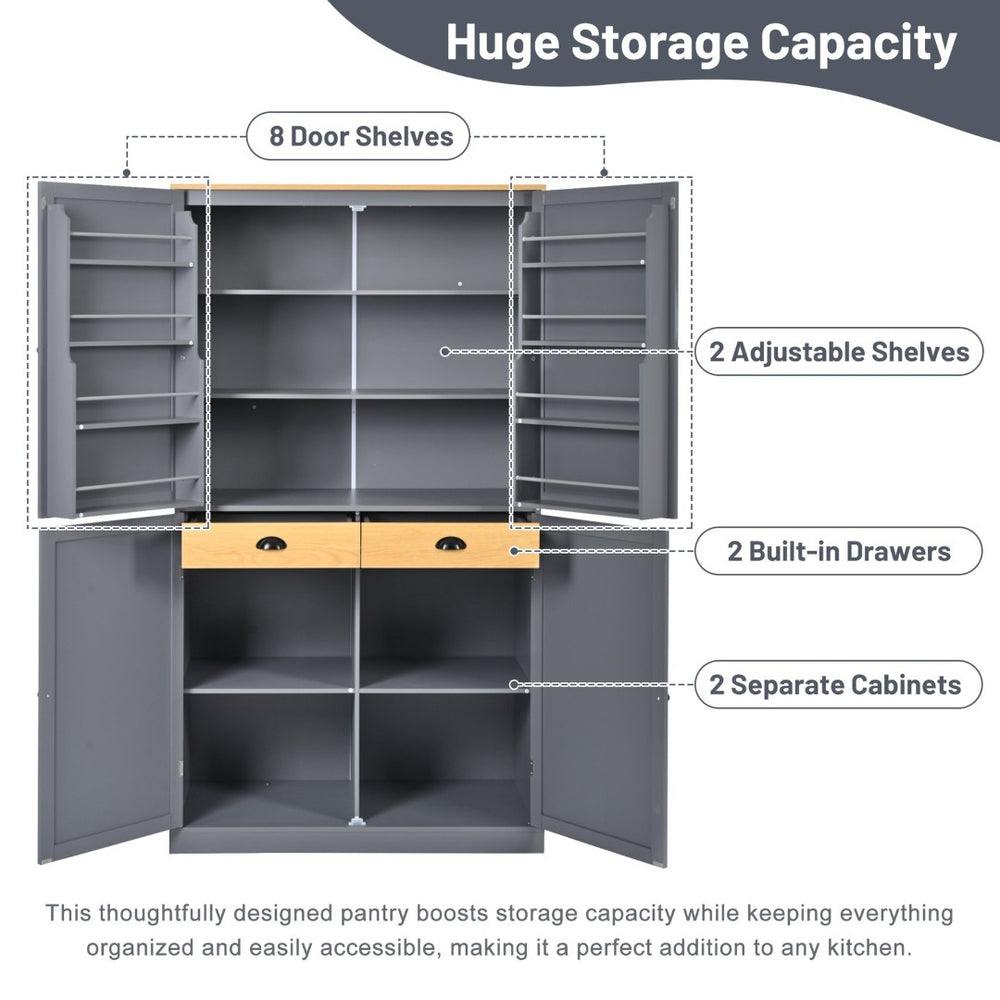 English Elm Topmax Freestanding Pantry Cabinet Gray Mdf with Drawers Door Shelves SP000046AAE