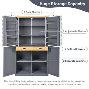 English Elm Topmax Freestanding Pantry Cabinet Gray Mdf with Drawers Door Shelves SP000046AAE