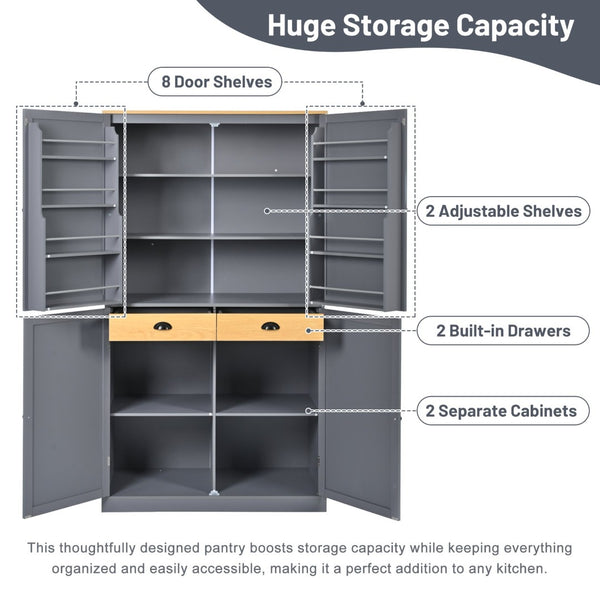 English Elm Topmax Freestanding Pantry Cabinet Gray Mdf with Drawers Door Shelves SP000046AAE