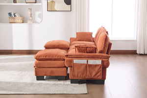 English Elm Sectional Cloud Sofa Modular Deep Seat Corduroy Upholstered Living Room Couch with Storage Orange W395S00132