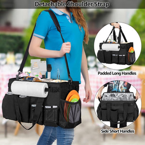 English Elm Picnic Bbq Caddy Bag with Aluminum Interior Mesh Pockets and Foldable Organizer W2181P481692