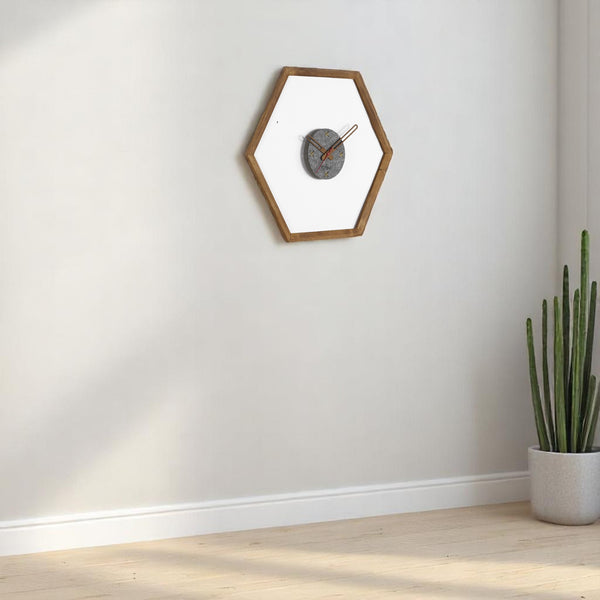 English Elm Tuva Hexagonal Wall Clock with Solid Wooden Frame — Minimalist Modern Design, Easy-to-Read Face Yellow B029P331487