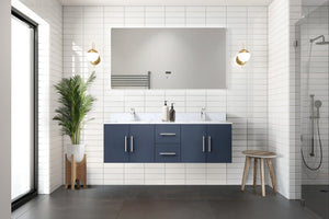 English Elm Navy Double Bath Vanity With Carrara Marble Top, Led Mirror & Ample Storage For Modern Bathrooms B2731S00669