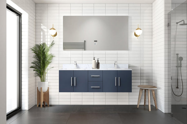 English Elm Navy Double Bath Vanity With Carrara Marble Top, Led Mirror & Ample Storage For Modern Bathrooms B2731S00669
