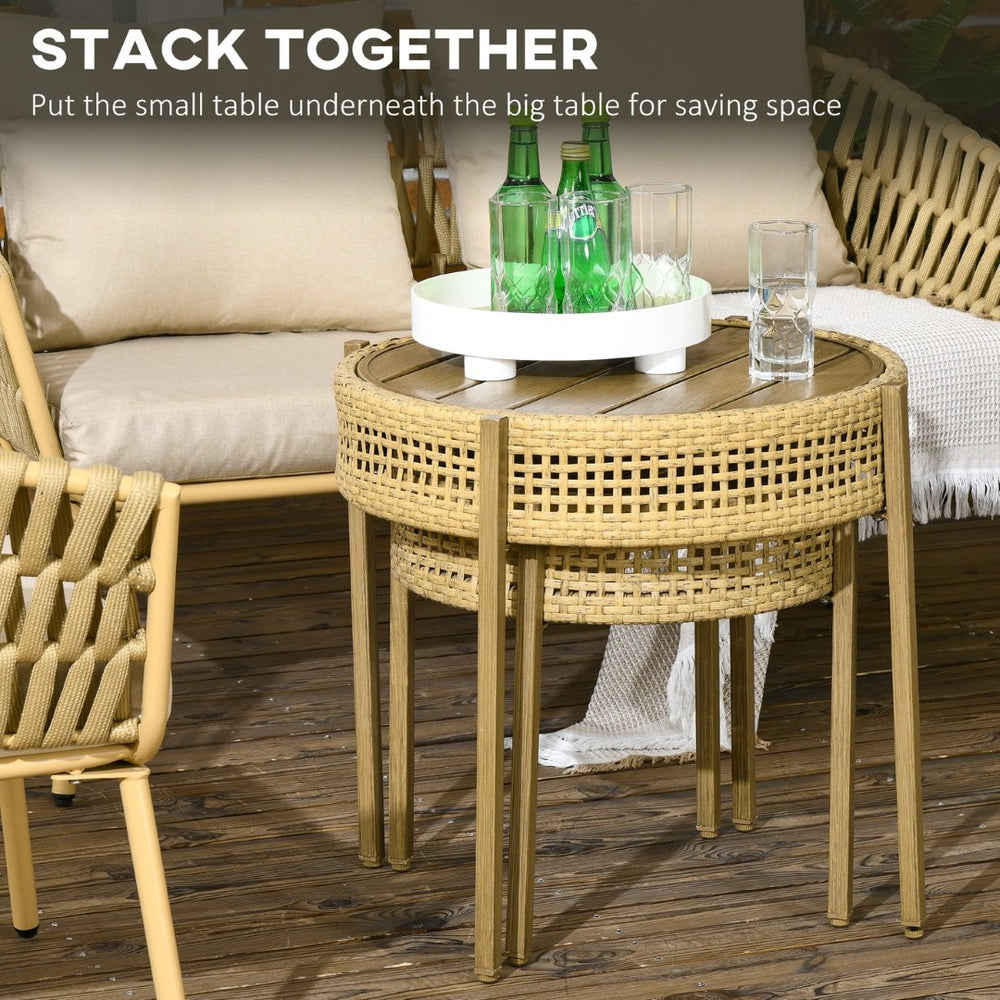 English Elm Outsunny 2-Piece Wicker Patio Table Set – Versatile Outdoor Nesting Tables With Slatted Metal Tops W2225P174032-GIGA