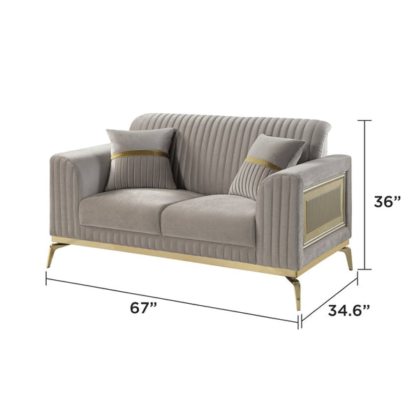 English Elm Antigua Glam Two Seat Loveseat with Gold Accent Arms and Plush Upholstered Cushions Taupe+Gold B009P417480