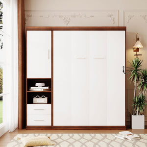 English Elm Full Size Murphy Wall Bed with Side Cabinet Space Saving Foldaway for Studio Rooms LP000691AAK-1
