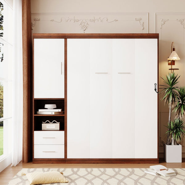 English Elm Full Size Murphy Wall Bed with Side Cabinet Space Saving Foldaway for Studio Rooms LP000691AAK-1
