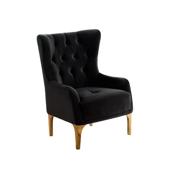English Elm Lippa Tufted Upholstered Accent Chair with Gold Steel Legs for Glam Living Spaces Black B009P442549
