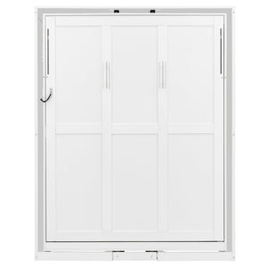 English Elm Rotating Queen Murphy Wall Bed with 14 Open Shelves Hydraulic Lift Space Saving White LP000962AAK